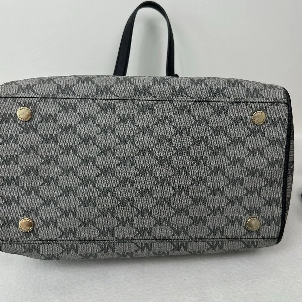Michael Kors Grayson Large Satchel MK Signature Gray Black with Gold Hardware